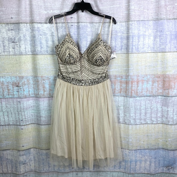 MARINA Formal Beaded Top Tulle Skirt Dress